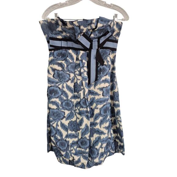 BCBGMaxaria Dress Size 2 Blue Short Balloon Style Bow Strapless Floral Prom - Picture 3 of 7